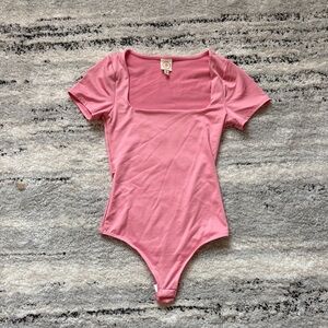 Pink Square Neck Bodysuit